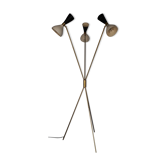 Lampadaire italien en laiton tripode 3 diabolos bicolores sur tiges,style mid-century