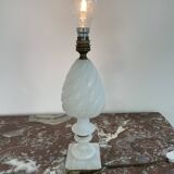 Alabaster lamp, twisted, gadroon decoration, gilded brass base, dolphins
