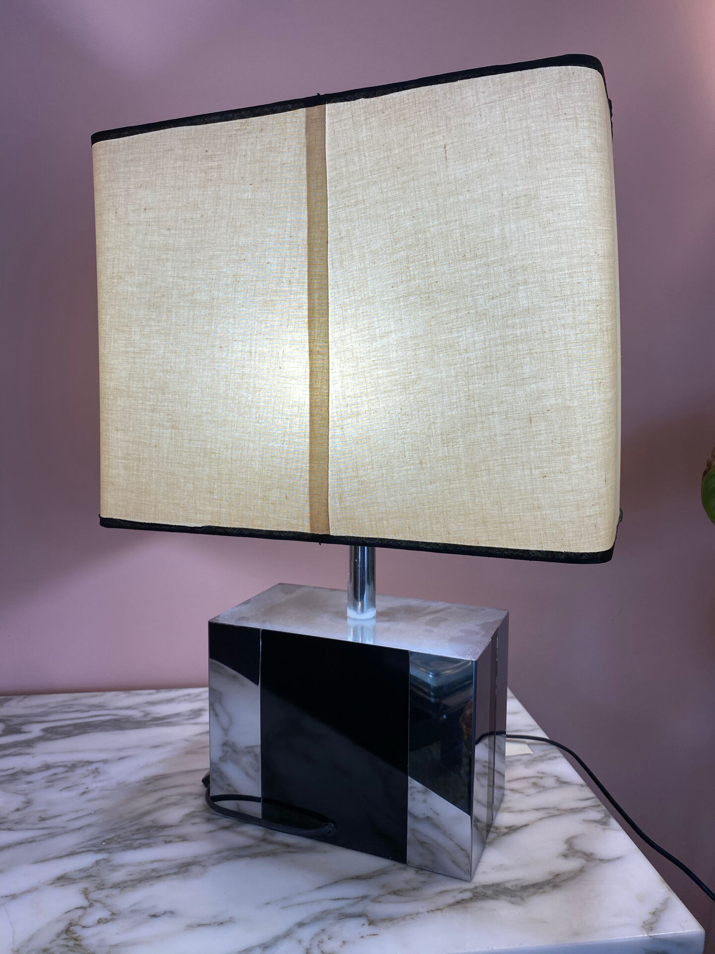 Metal lamp, black plexiglass and its original shade.