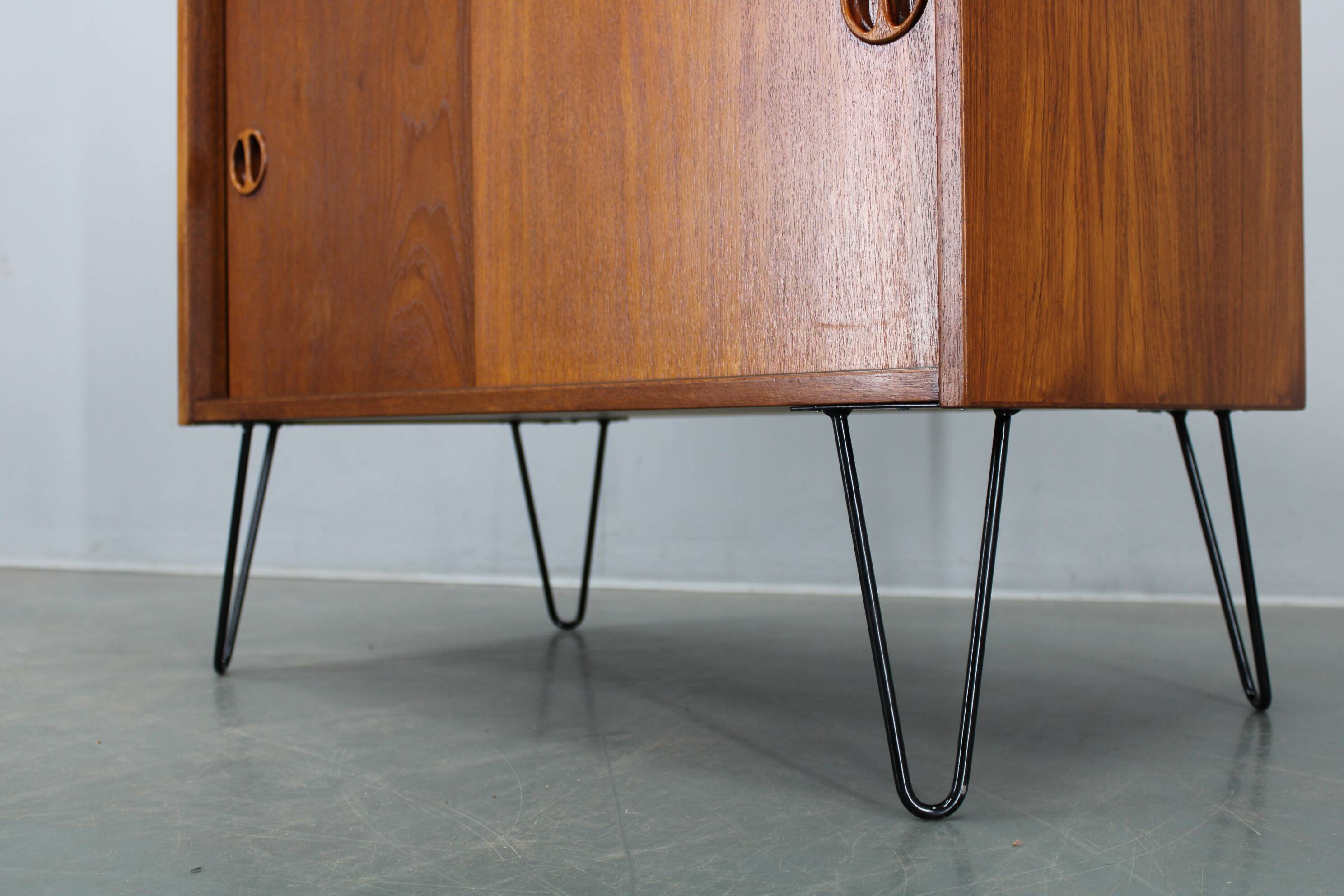 Danish mid-century teak cabinet with sliding doors, refurbished, 1960s