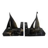 Sailboat bookends in marble and bronze, Art Deco