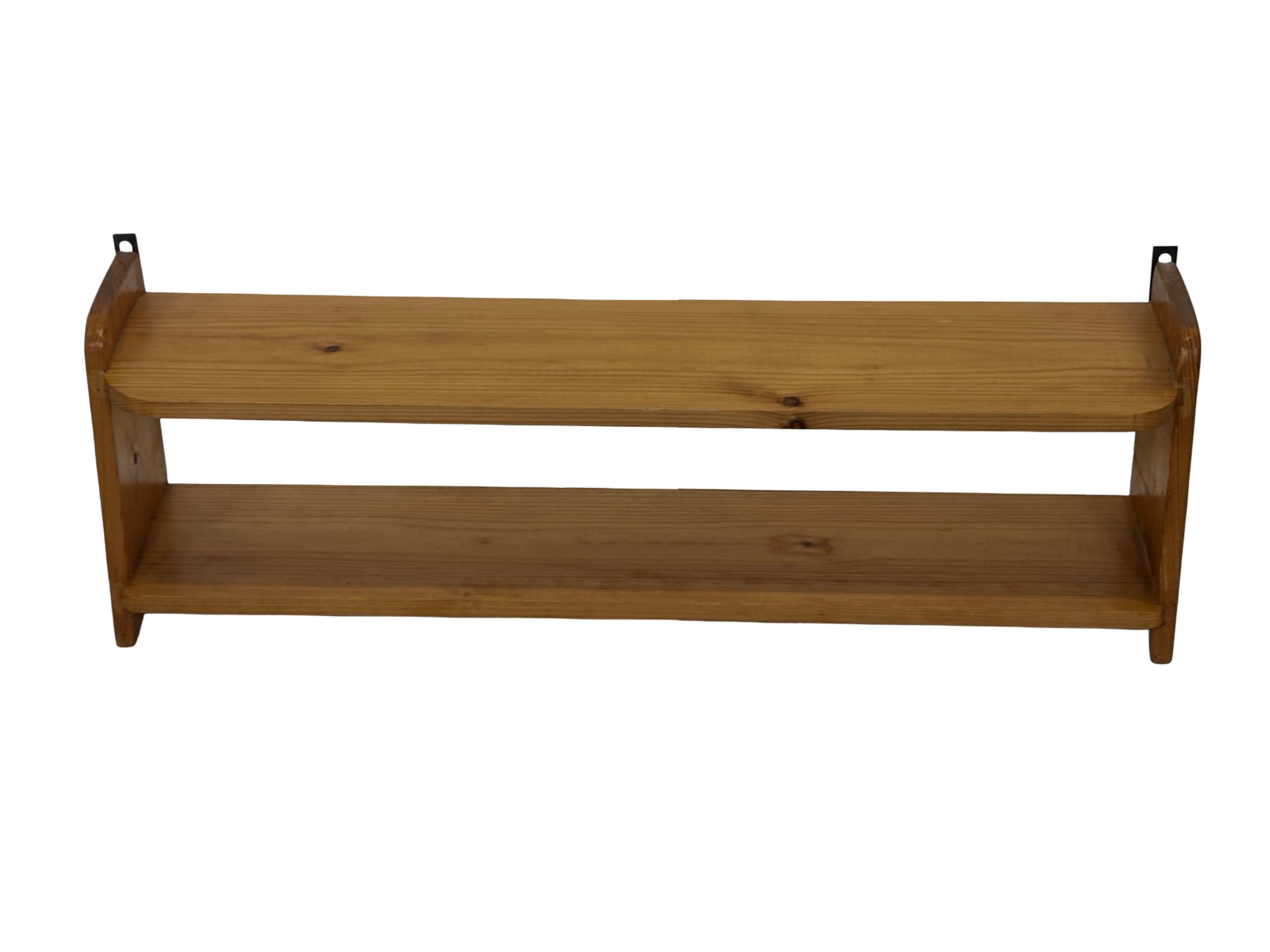 Vintage wooden wall shelve rack in pinewood minimalist design