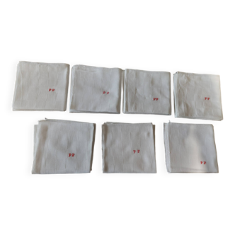 Set of seven monogram PP damask cotton napkins 56 x 56 cm