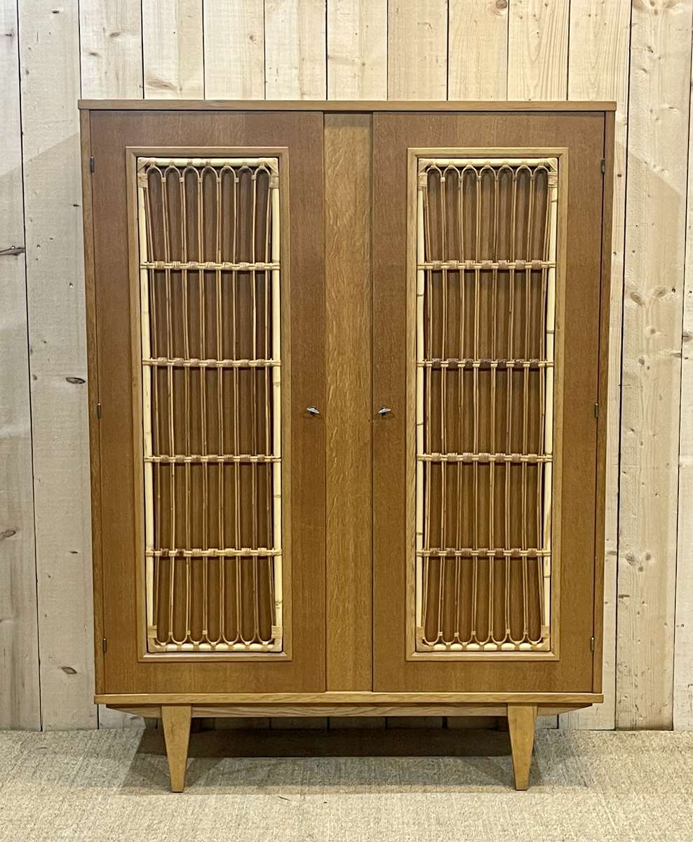 Wardrobe in bamboo and oak from the 1960s