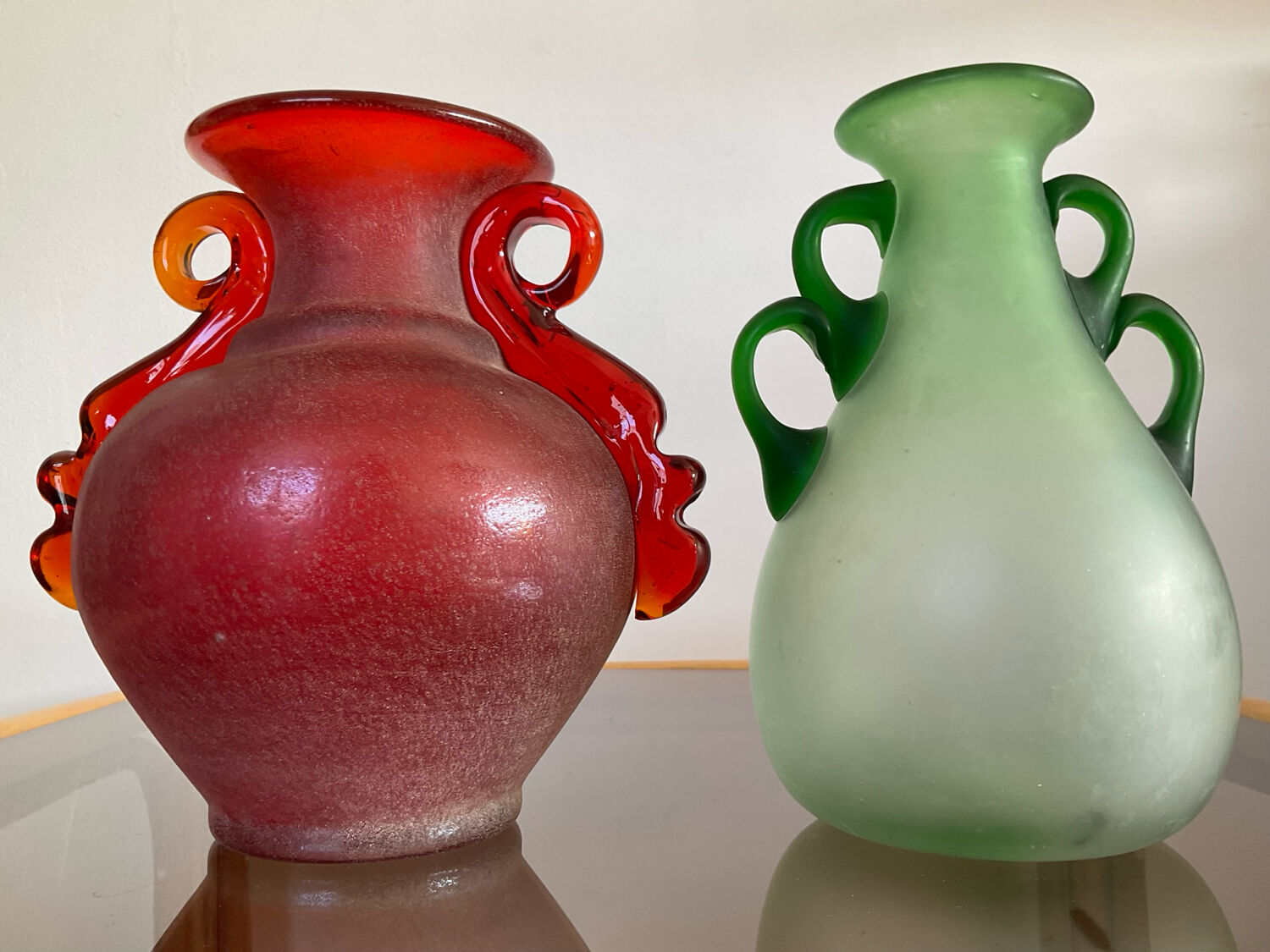 Pair of vintage glass paste ear vases