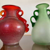 Pair of vintage glass paste ear vases