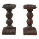 Pair of carved wood candlesticks iron nails handcrafted brutalist design candlesticks