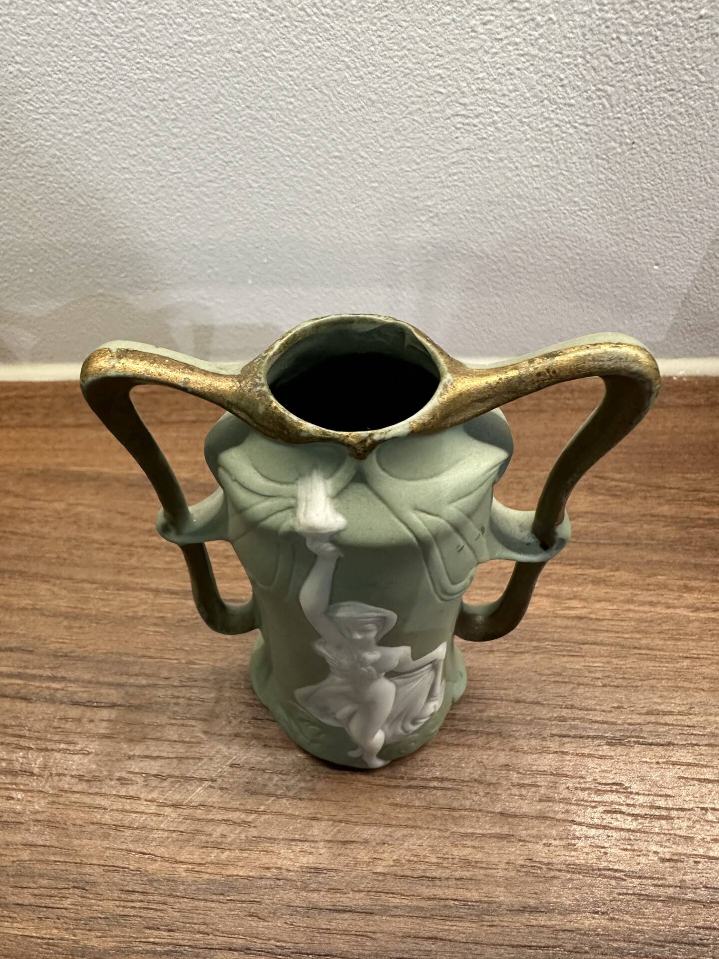 Small green Wedgwood vase art nouveau decor