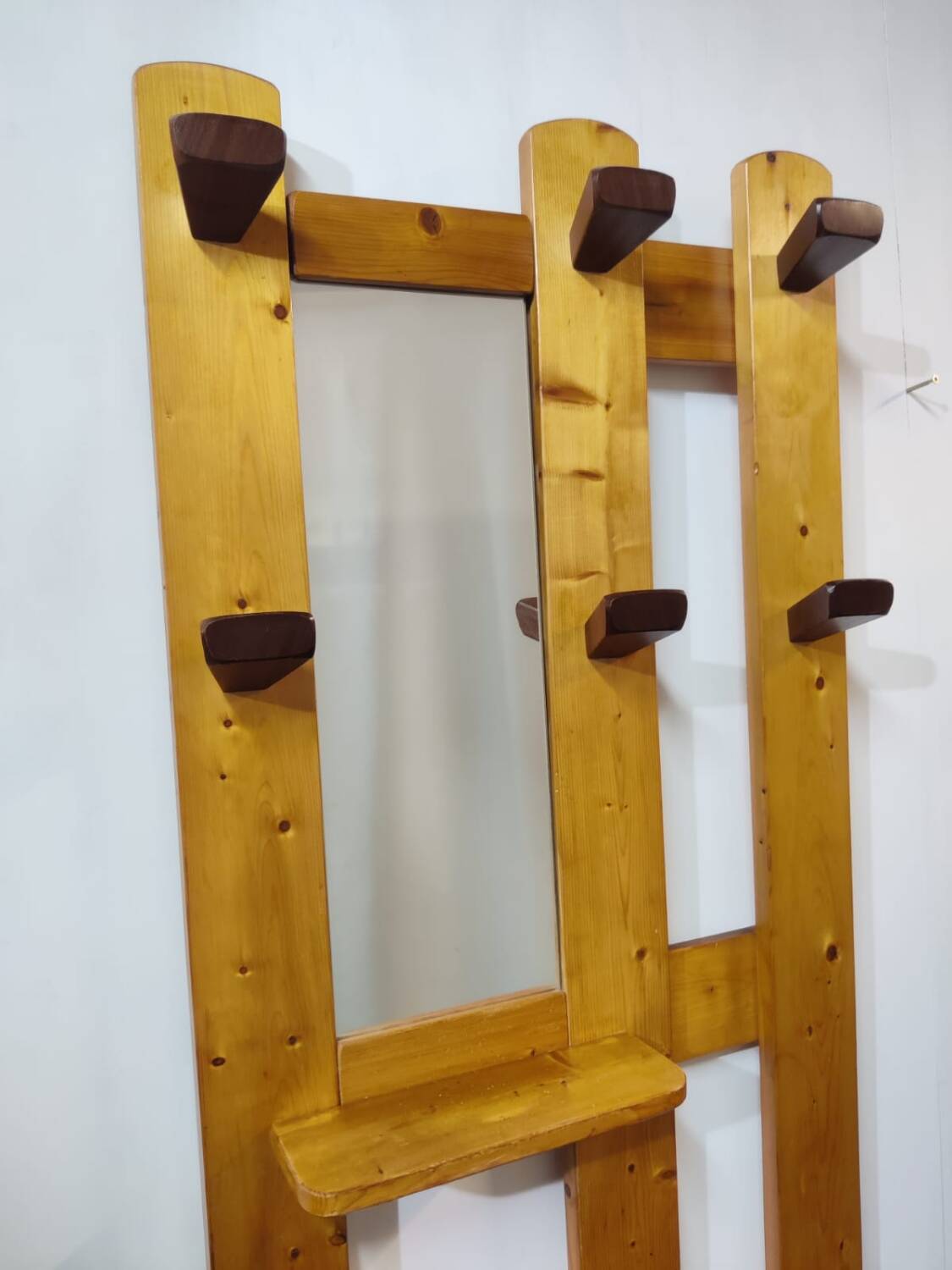 Vintage pine wall coat rack