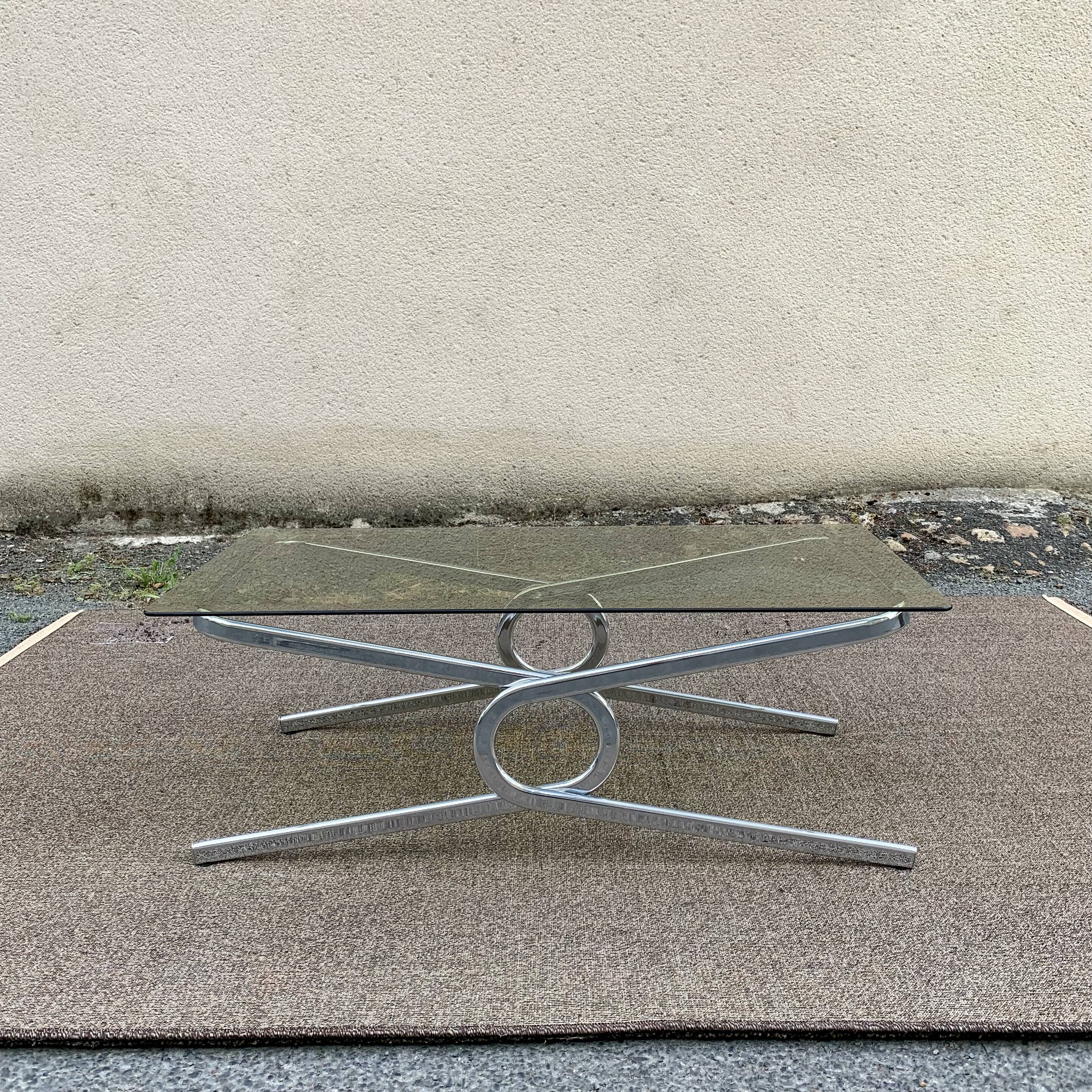 Smoked glass and chrome coffee table, 1970
