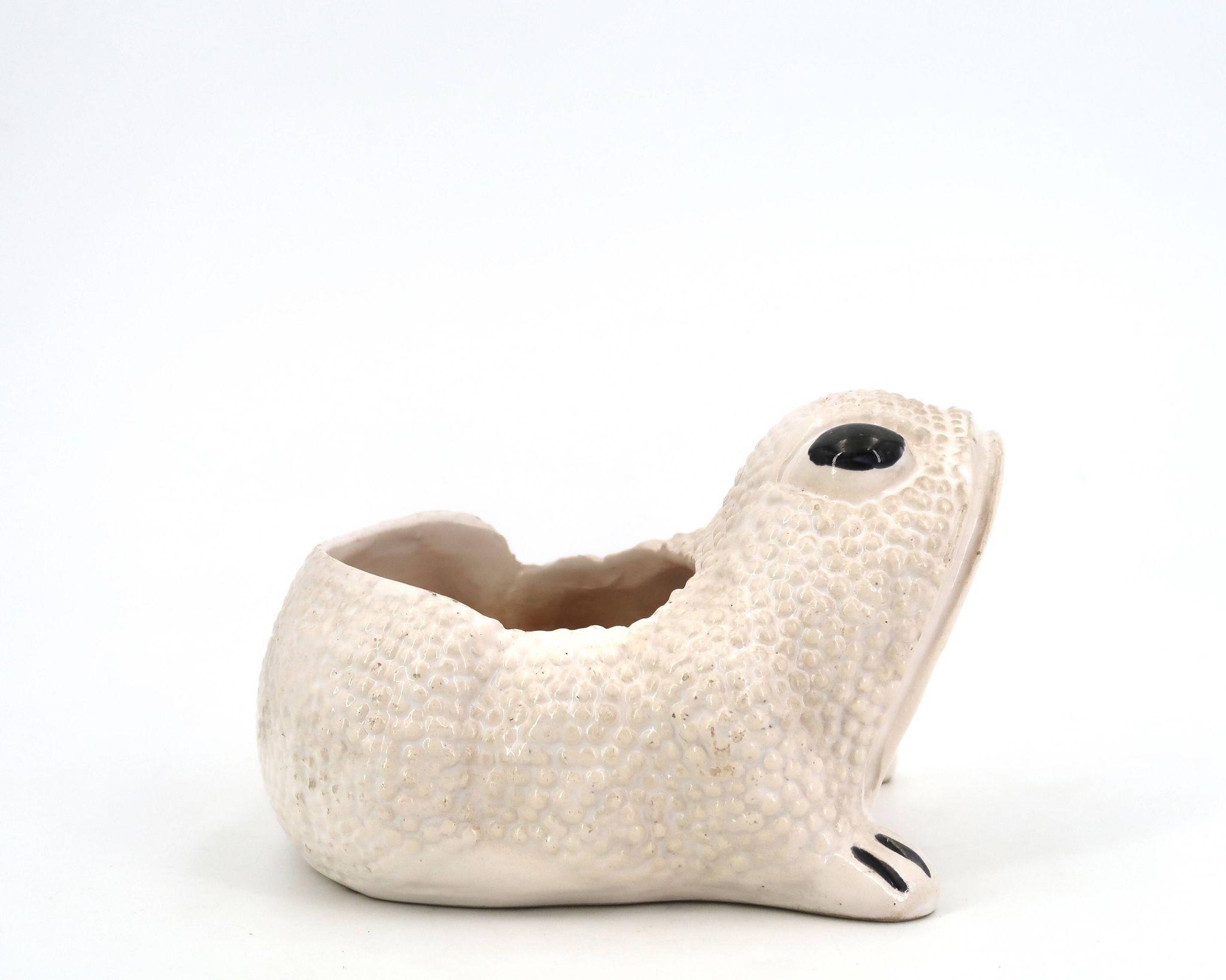 White ceramic frog flower pot by Jean Roger