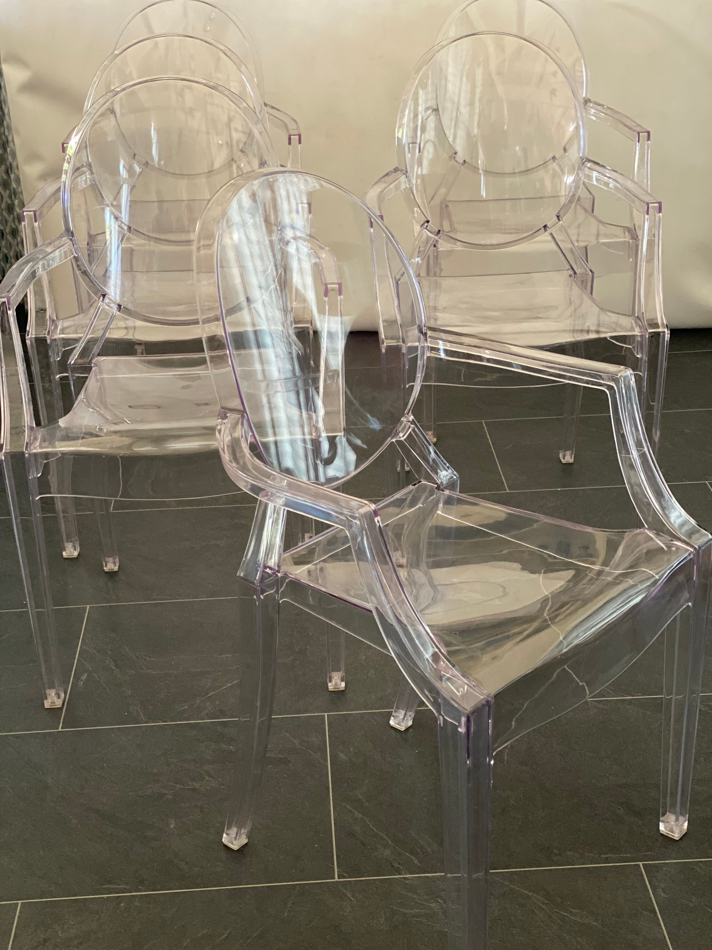 Set of six vintage transparent polycarbonate chairs