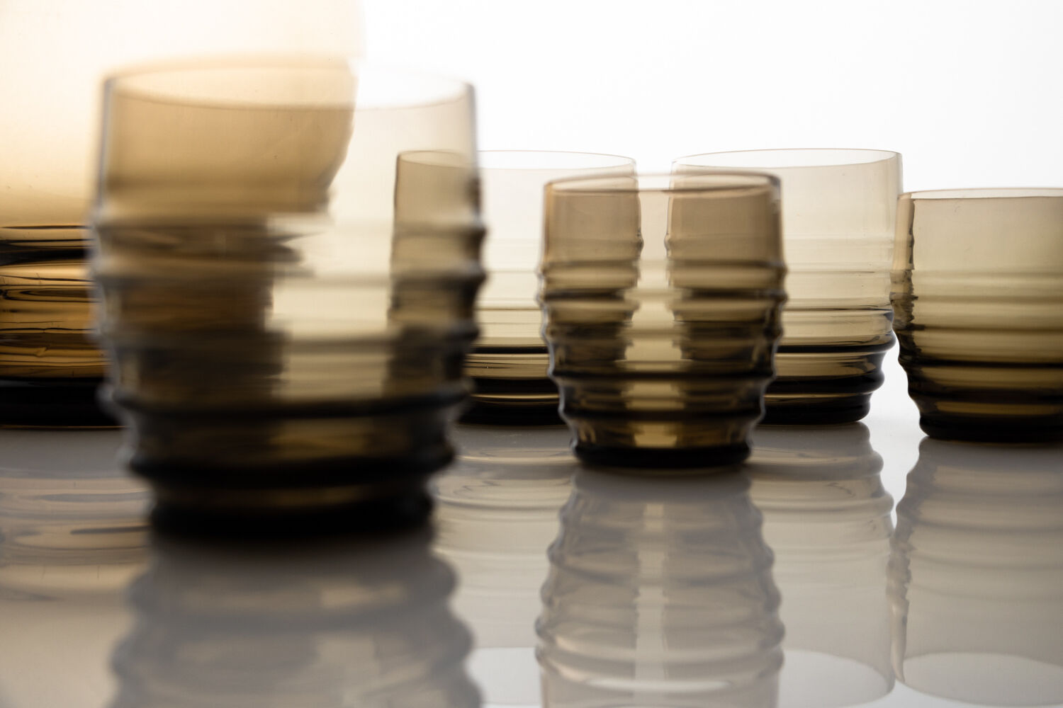 Vintage decanting set in smoked glass