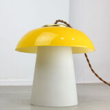 Mid-century yellow glass and brass mushroom table lamp