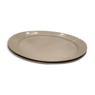 2 anciens plats de service ovales en porcelaine blanche 34cm, fin 19e