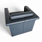 Pair / Trix and Robert Haussmann / Dark grey leather chairs by Knoll