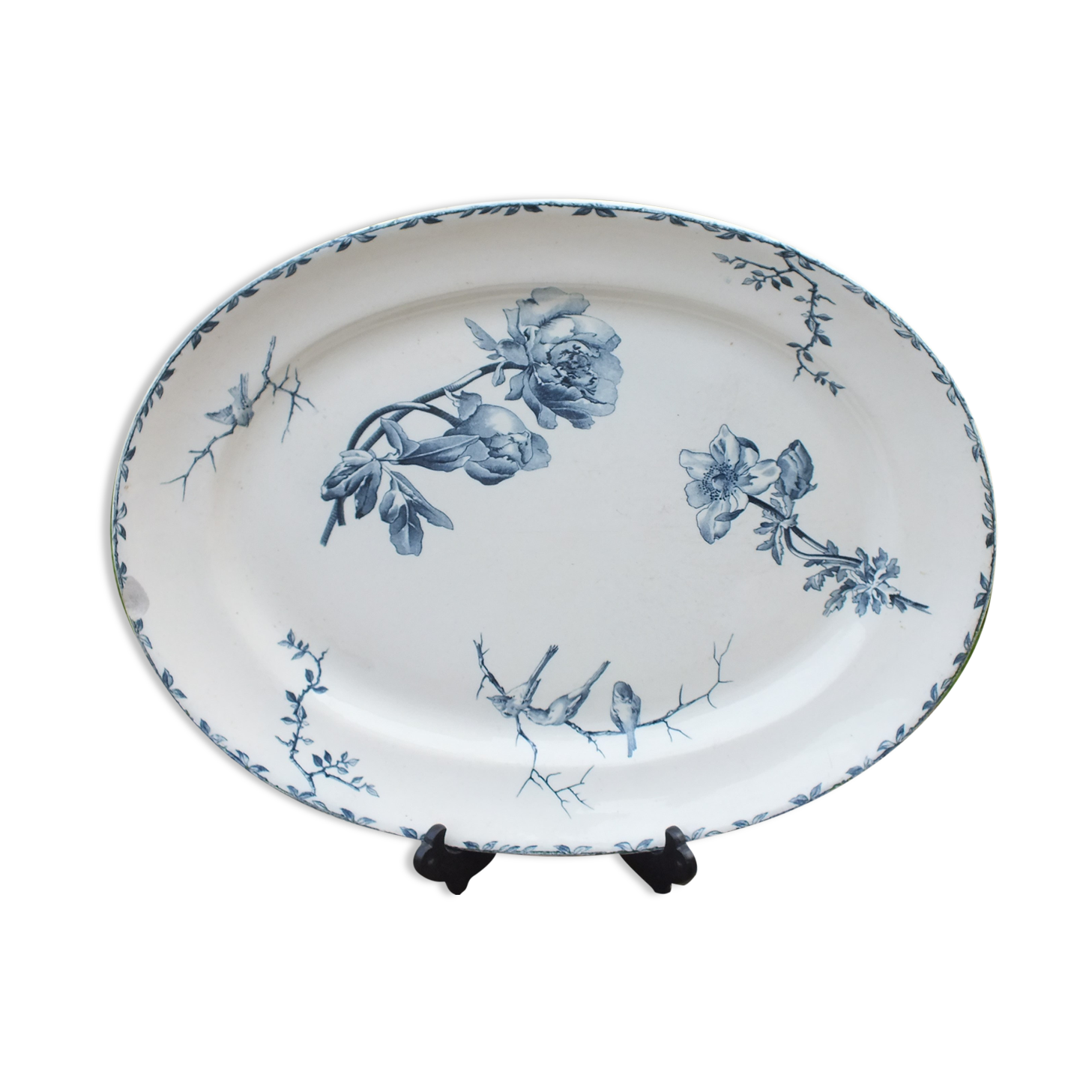 Dish in Terre de Fer decoration Spring, birds - 38x47 cms