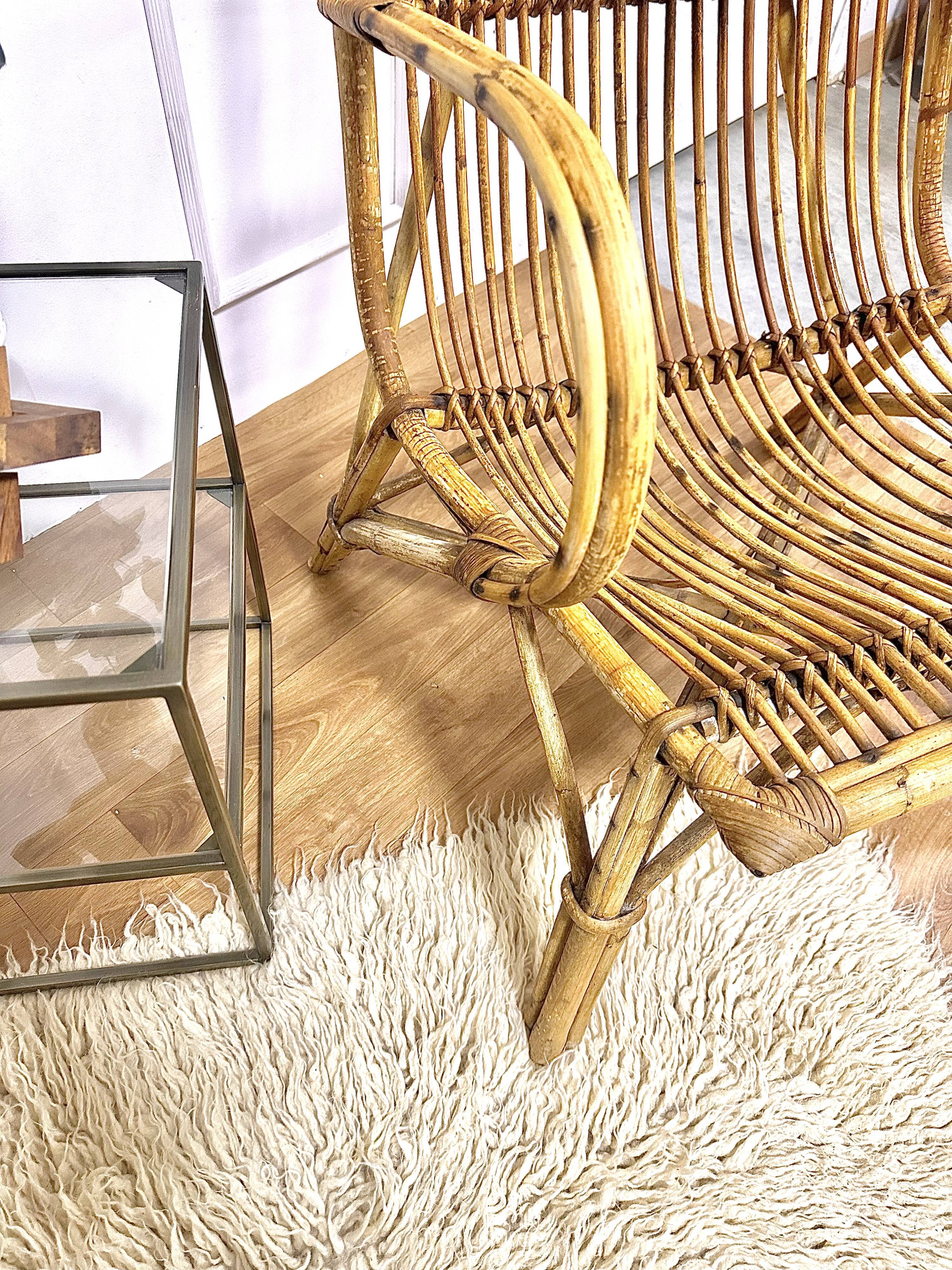 Pair vintage rattan armchairs