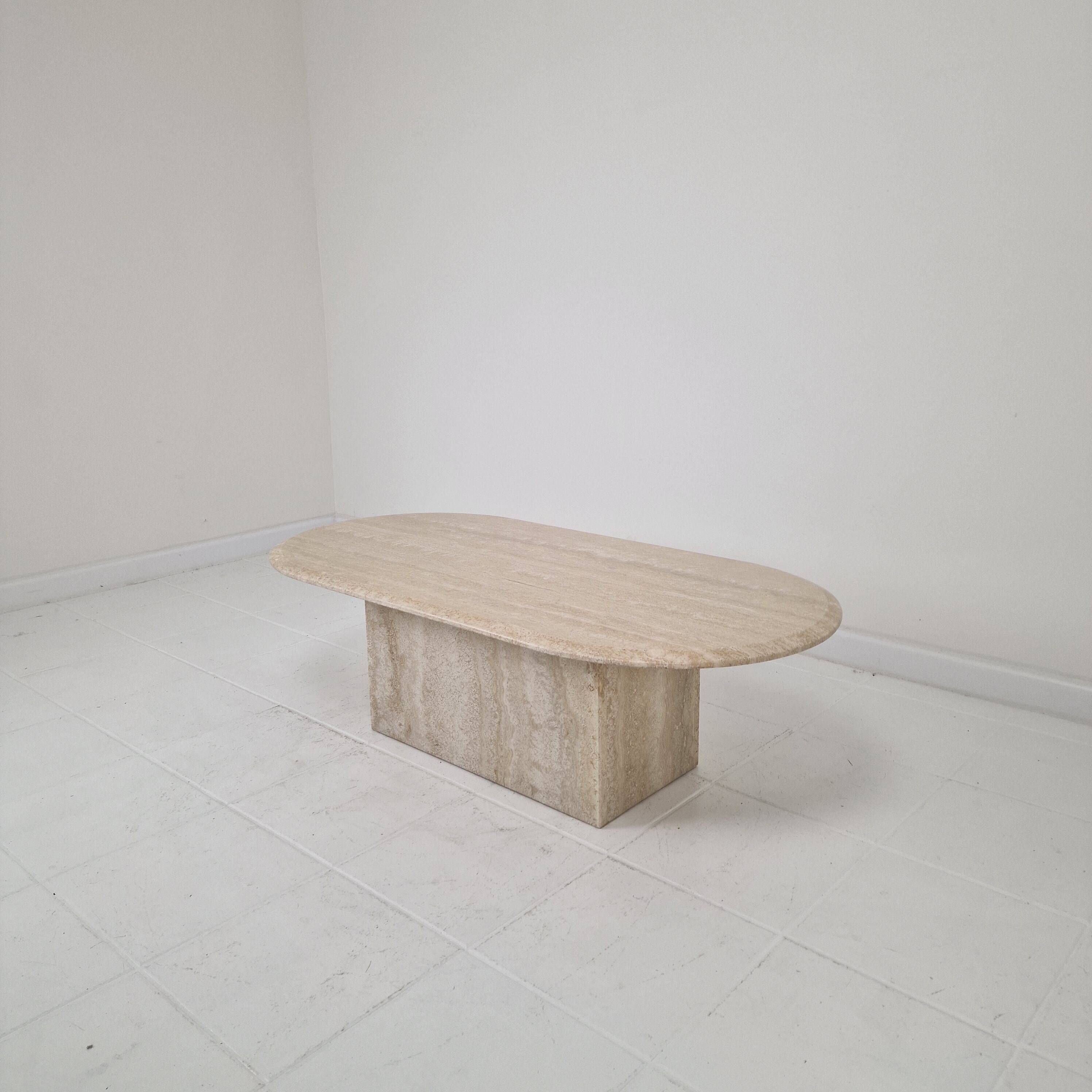 Italian Oval Travertine Coffee Table – Natural Elegance with Sculptural Sty