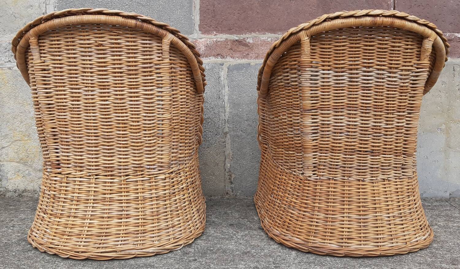 Pair of wicker and rattan armchairs.