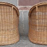 Pair of wicker and rattan armchairs.
