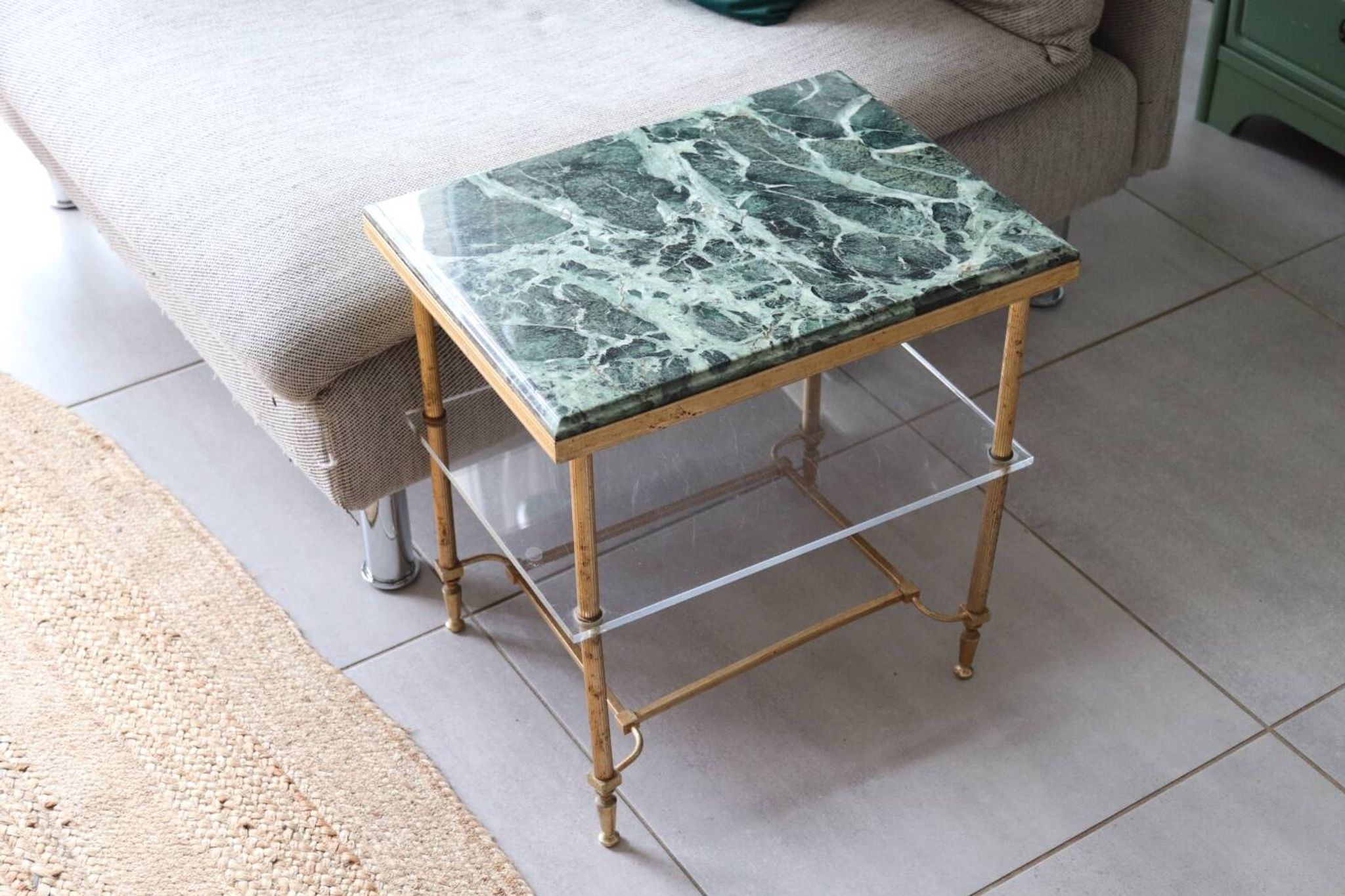 Table d'appoint en marbre vert vintage