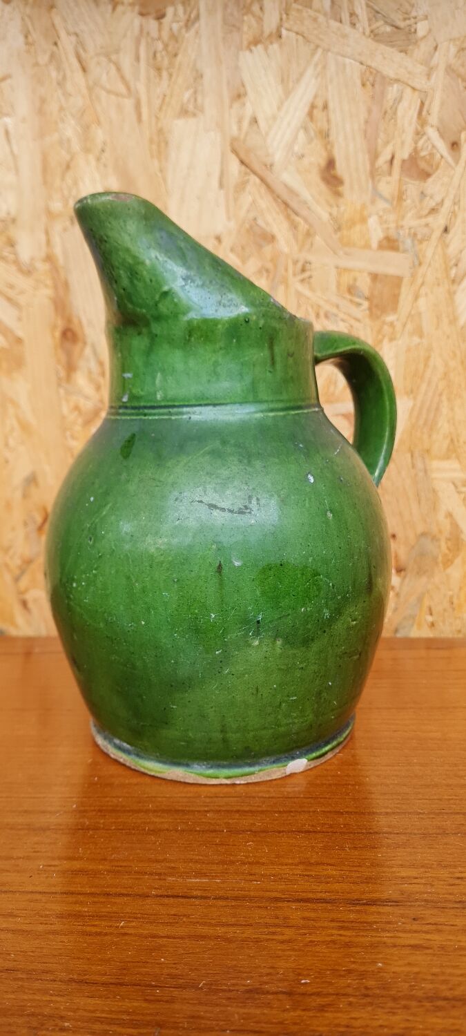 Green varnished stoneware pitcher
