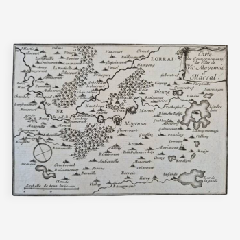 17th century copper engraving "Map of the governments of the towns of Vic, Moyenvic and Marsal"