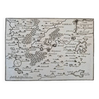 17th century copper engraving "Map of the governments of the towns of Vic, Moyenvic and Marsal"