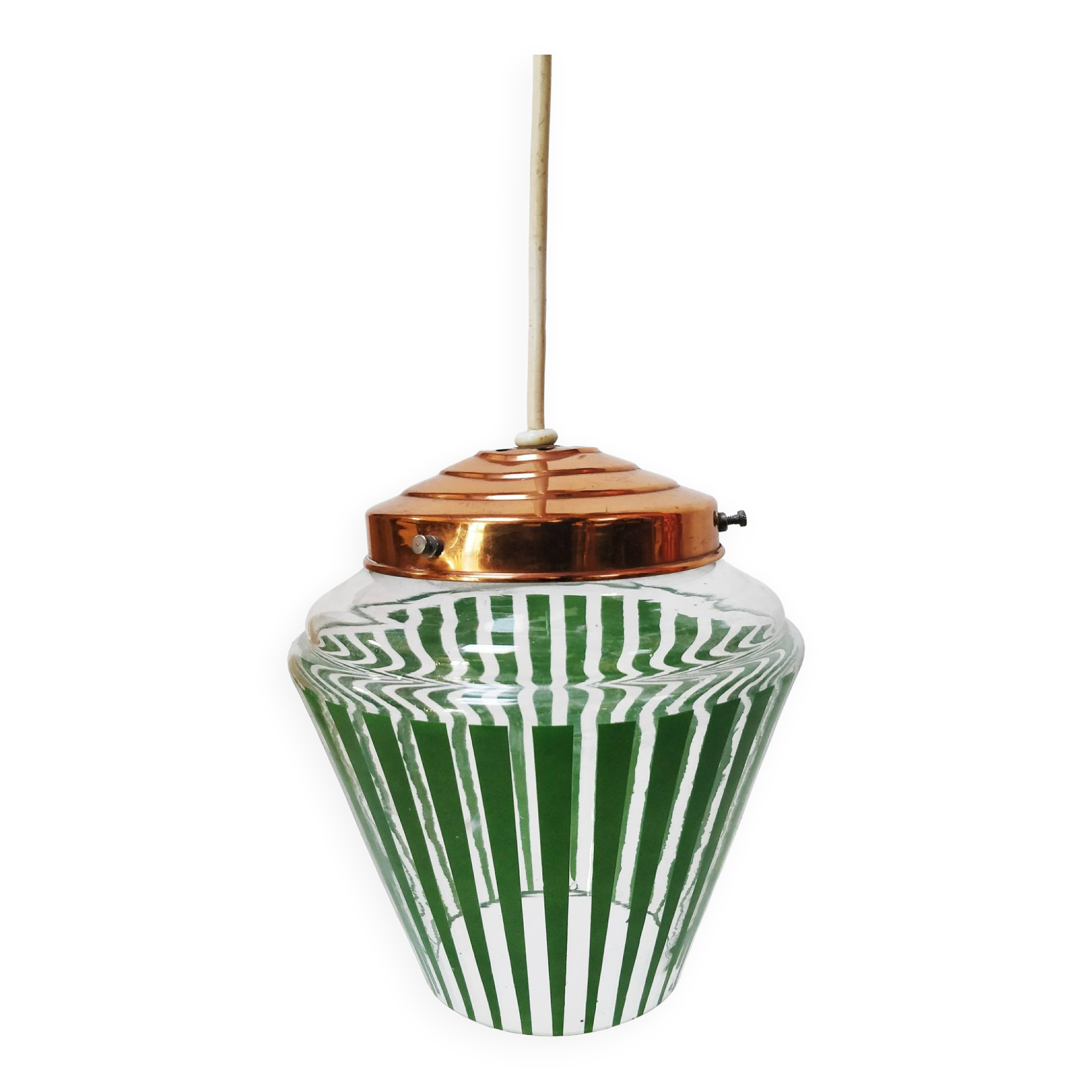 Vintage green striped glass pendant light
