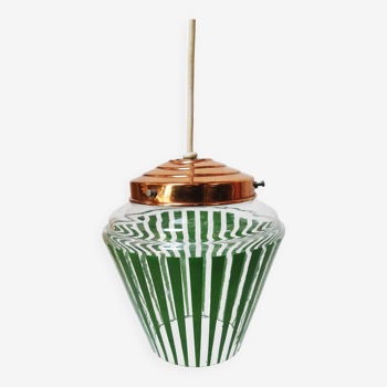 Vintage green striped glass pendant light