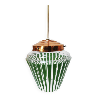 Vintage green striped glass pendant light