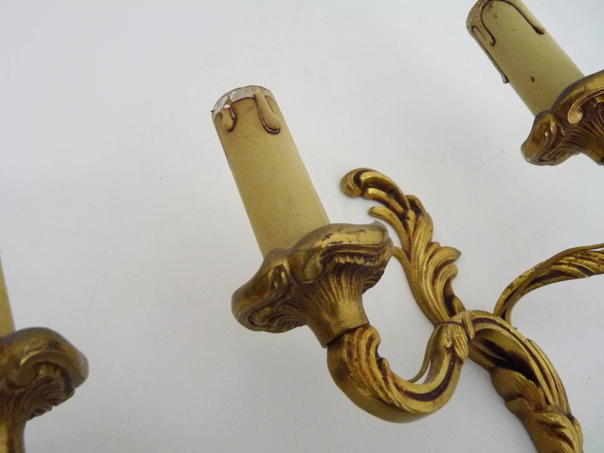 Old pair of double wall sconces in bronze.