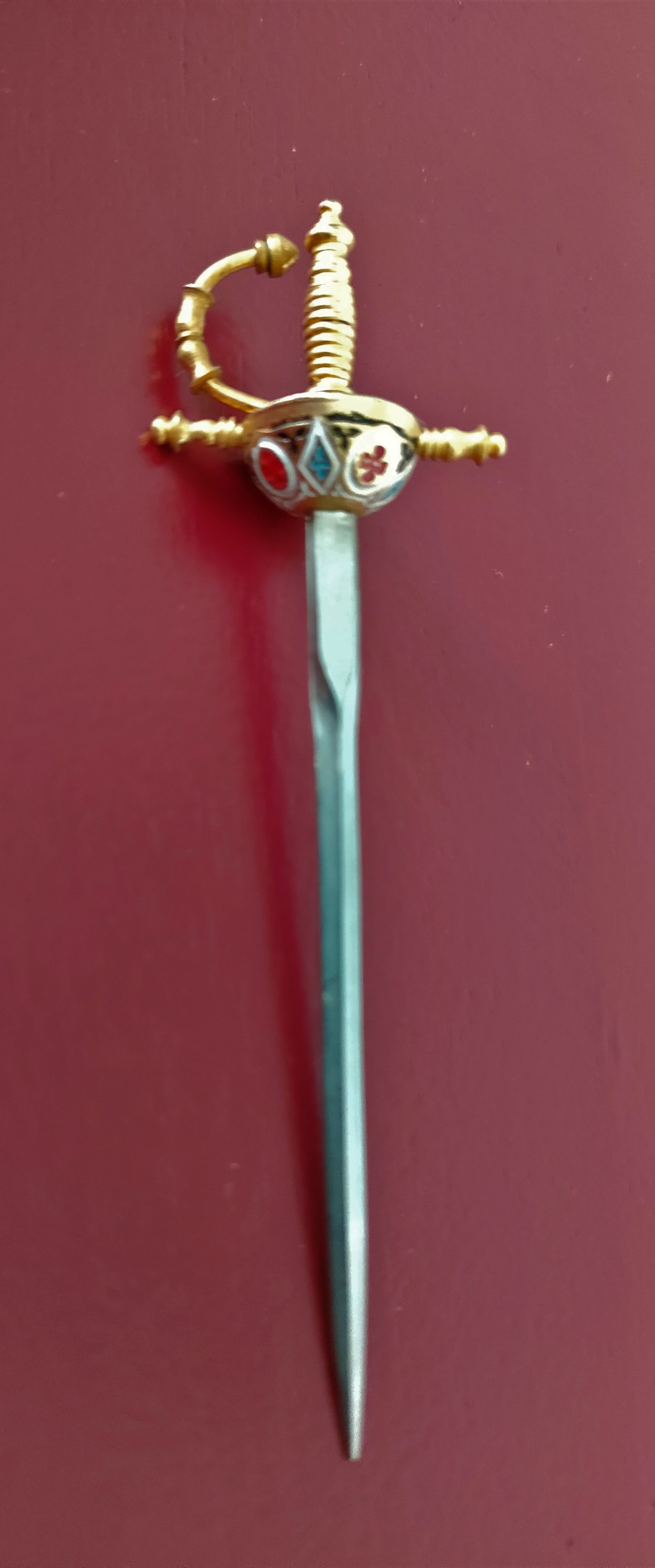 12 aperitif spades in the shape of swords on tray by Toledo Spain 70's