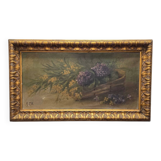 Antique Oil Painting Flower Still Life ML.B. early 1900s