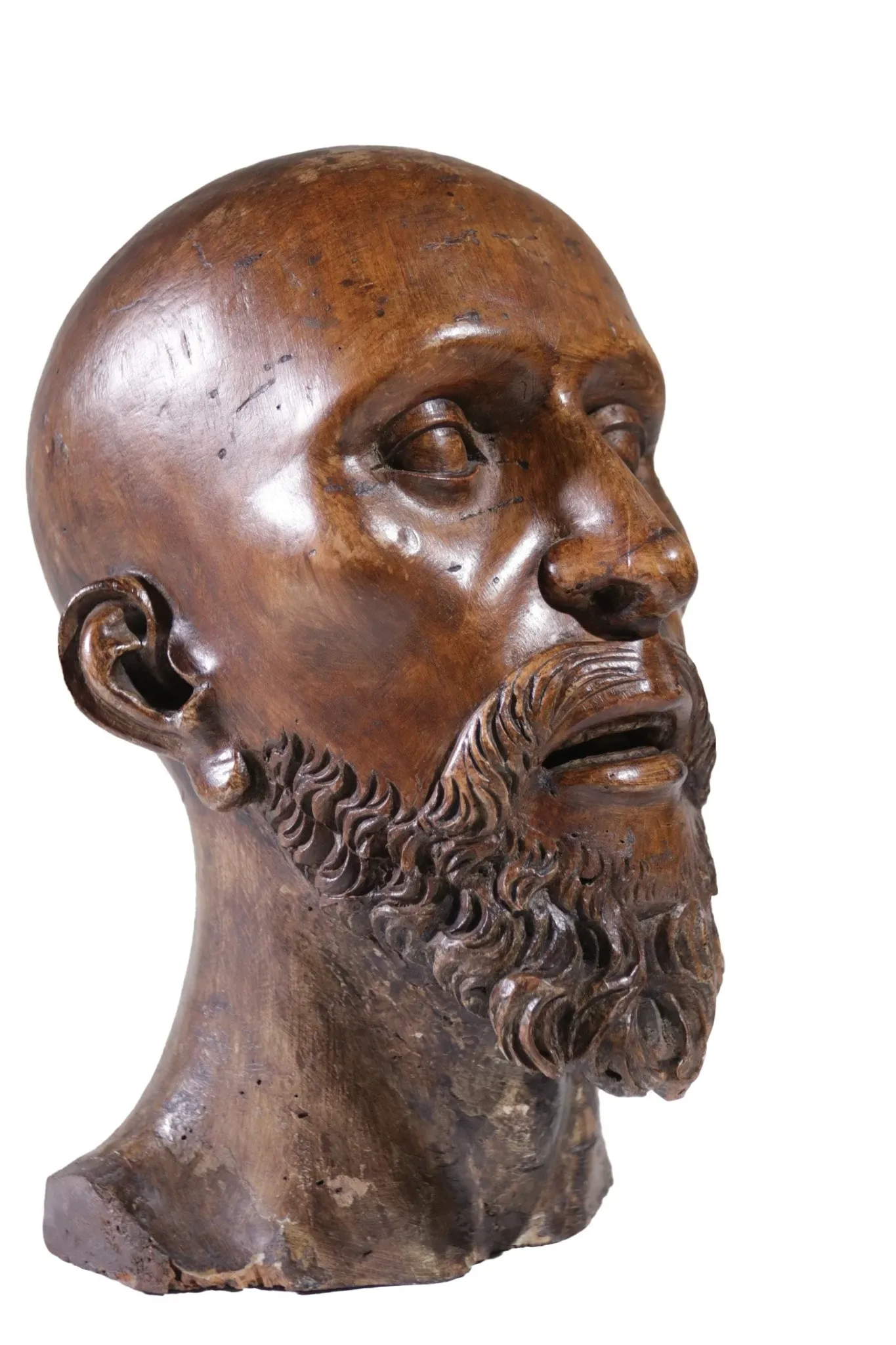 Life-size carved wooden man's head – Southern Europe, circa 1700