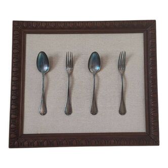 Table wood rustic silverware