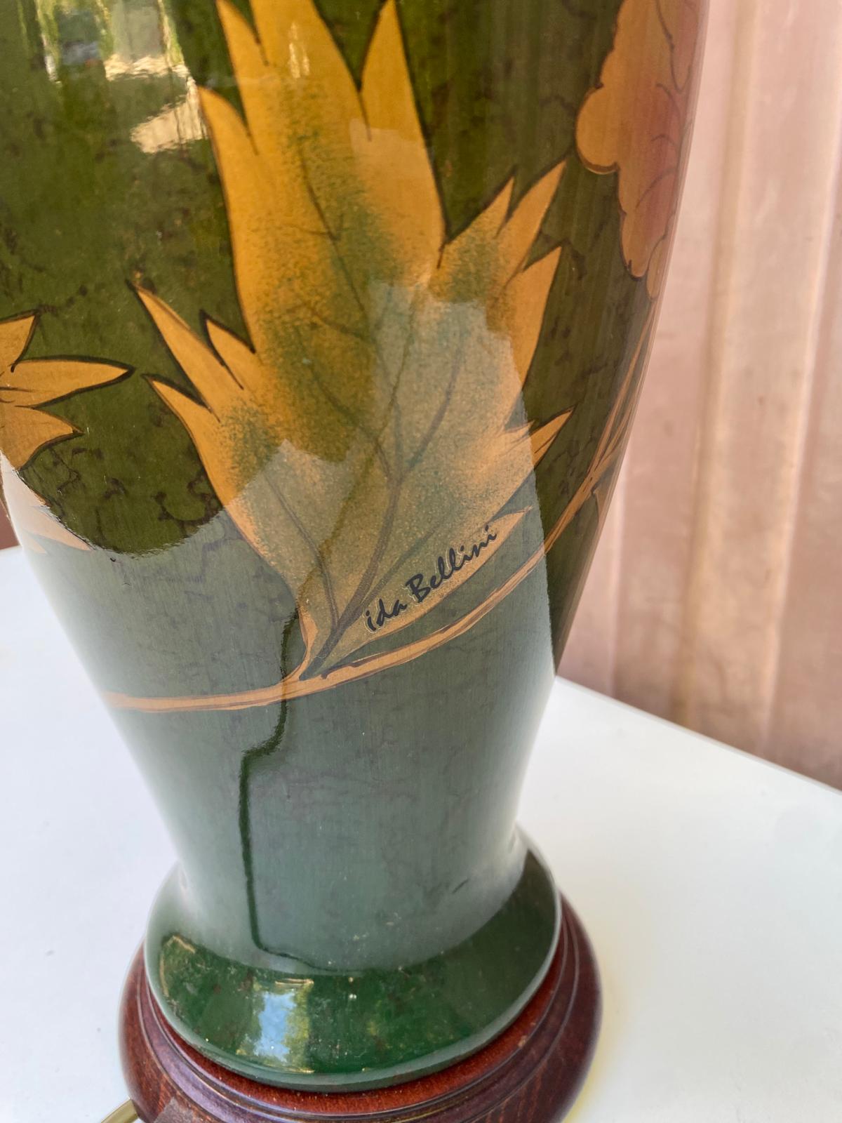 Lampe italienne Ida Bellini en céramique verte et dorée