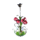 Old chandelier in painted sheet metal, tulip decorations