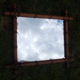 Old turned wood mirror, bamboo imitation.