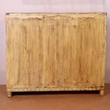 Ancien bureau Art Déco en teck birman patine jaune-écrue d'origine