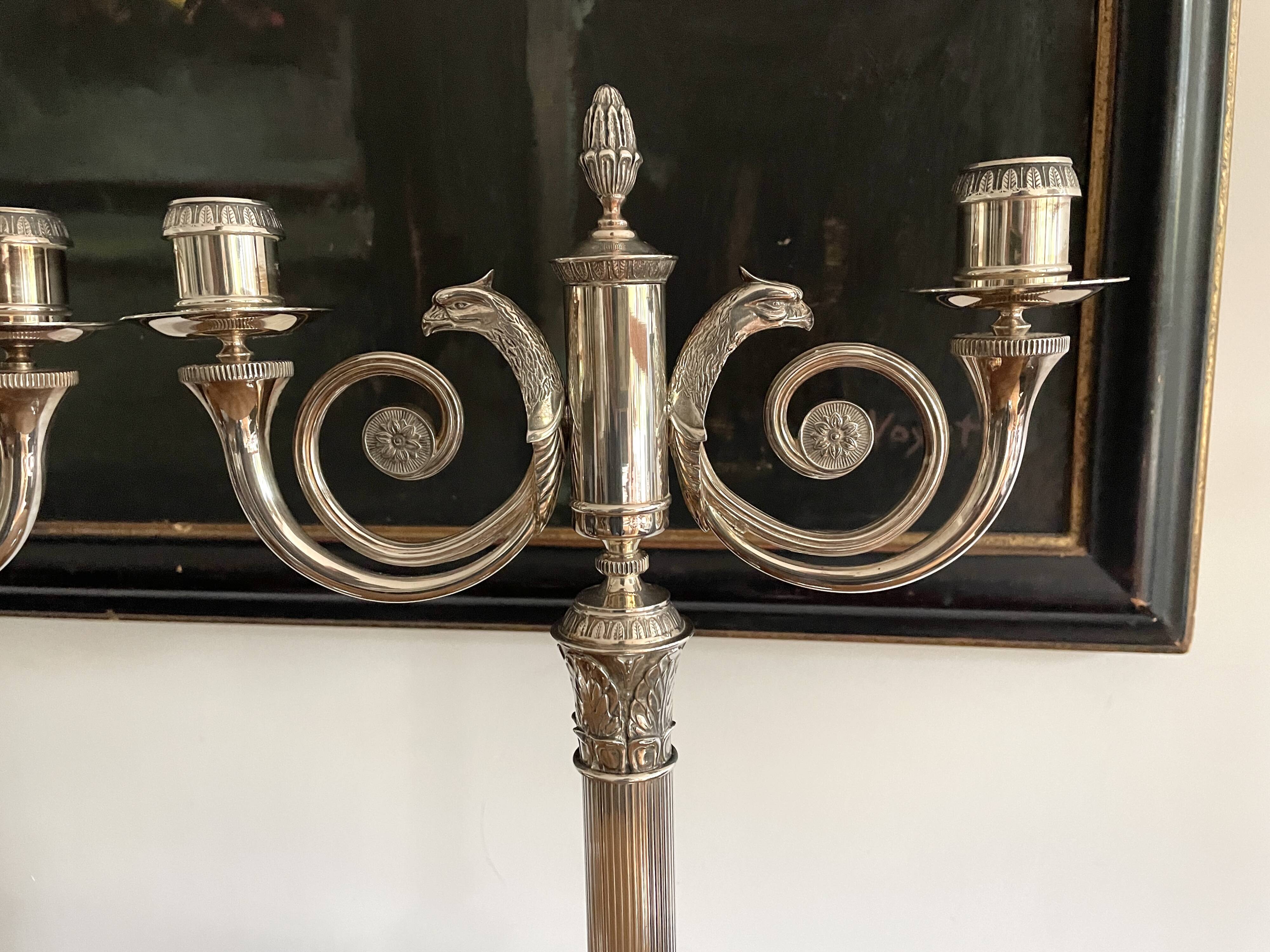 Christofle. Pair of candlesticks, Candelabras, Candlesticks in silver metal. Malmaison model. (New)