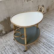 Desserte, table roulante en rotin années 60