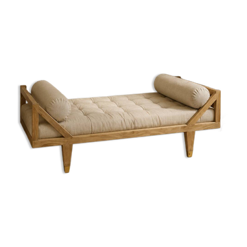 Wood and fabric sofa bed