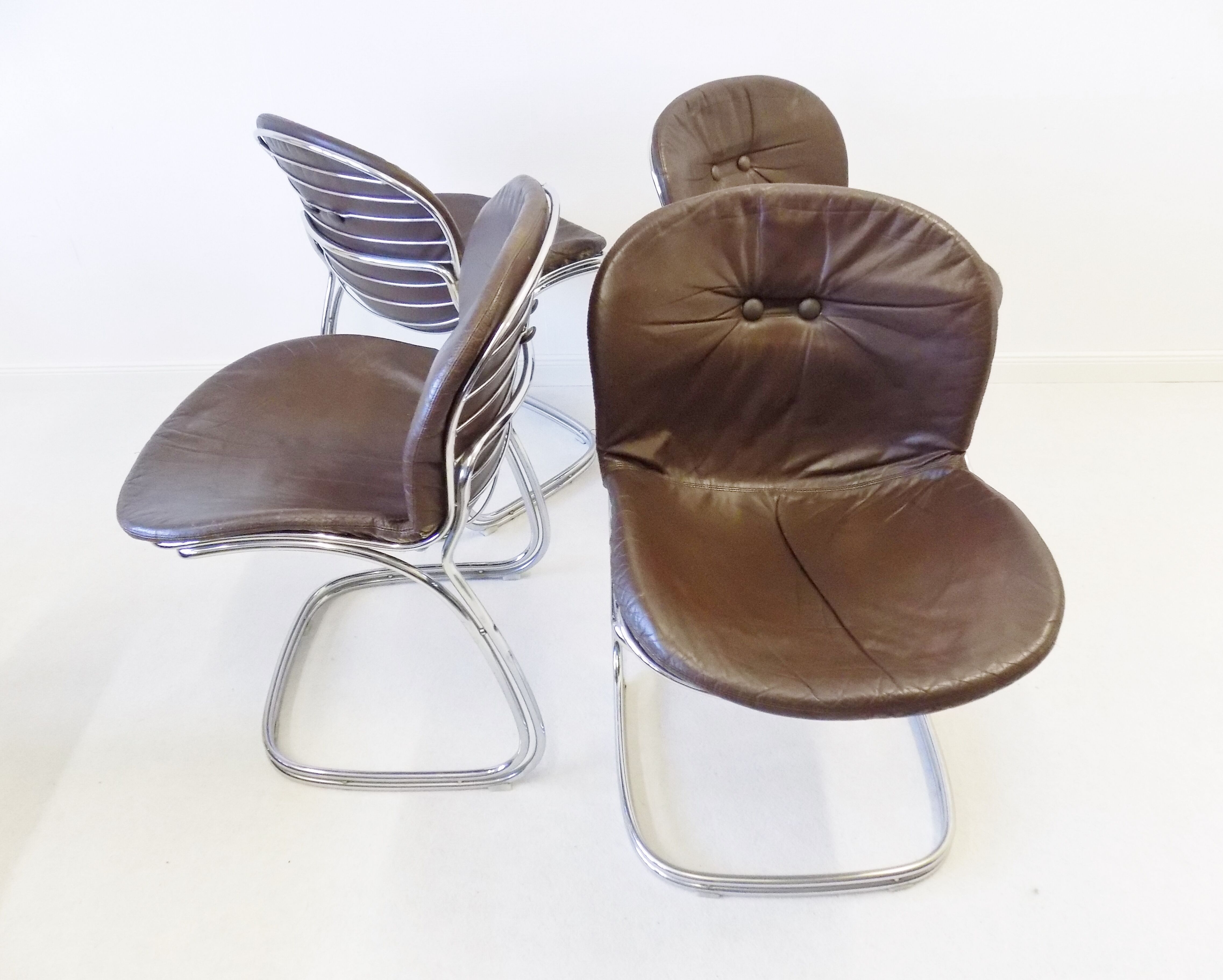 Rima Sabrina set of 4 leather dining chairs by Gastone Rinaldi