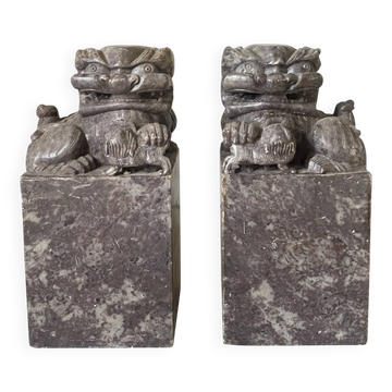 Pair of Foo Dog bookends in sculpted steatite.