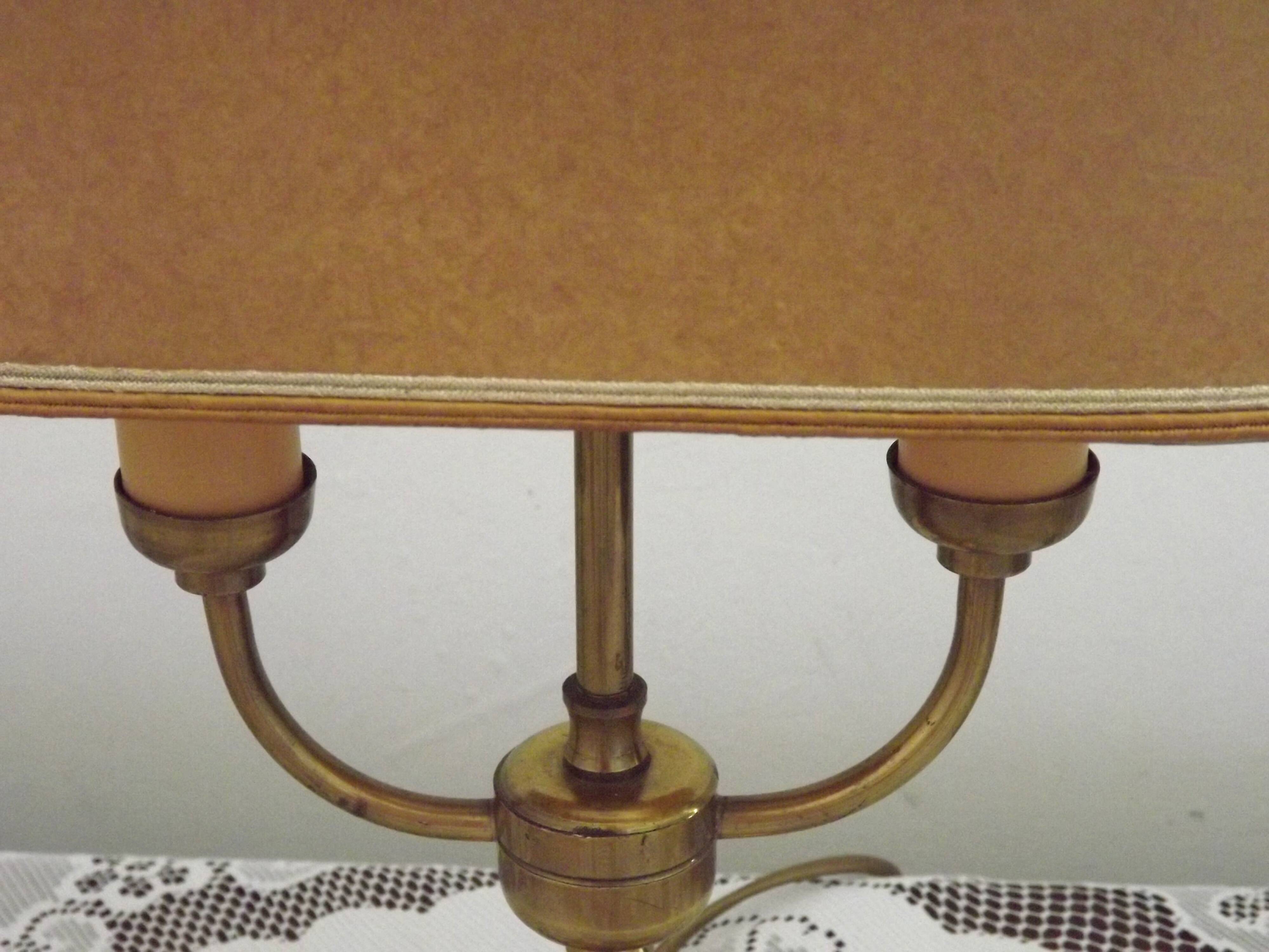 French Mid Century Brass Boulotte 2 Light Table Lamp Brown Shade