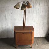 Art Deco bar cabinet in brown walnut with integrated lamp and three sockets, 1950s.