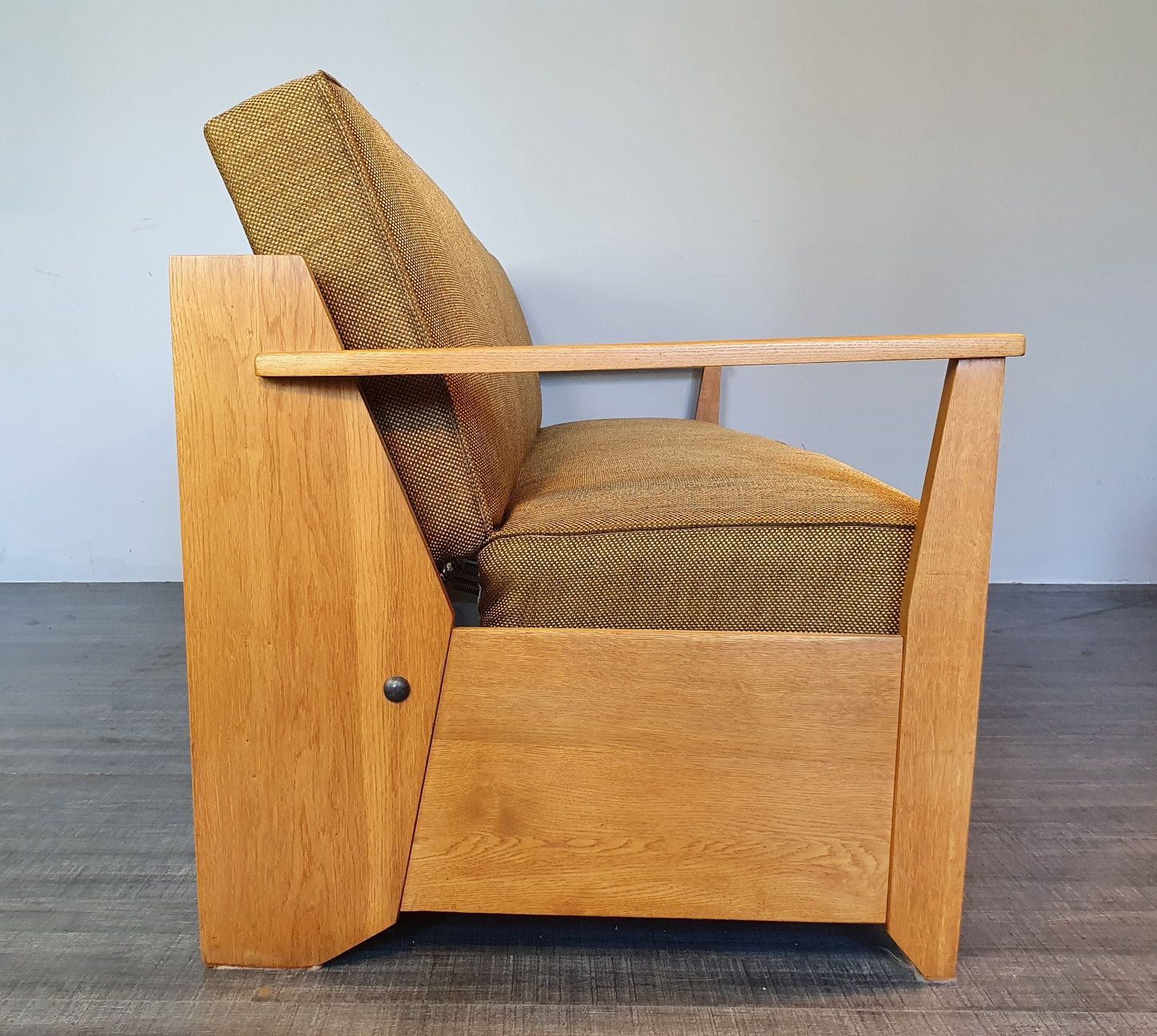 Tamara sofa bed in ash and fabric by F. Aplewicz for Lad, Polish Vintage 1950
