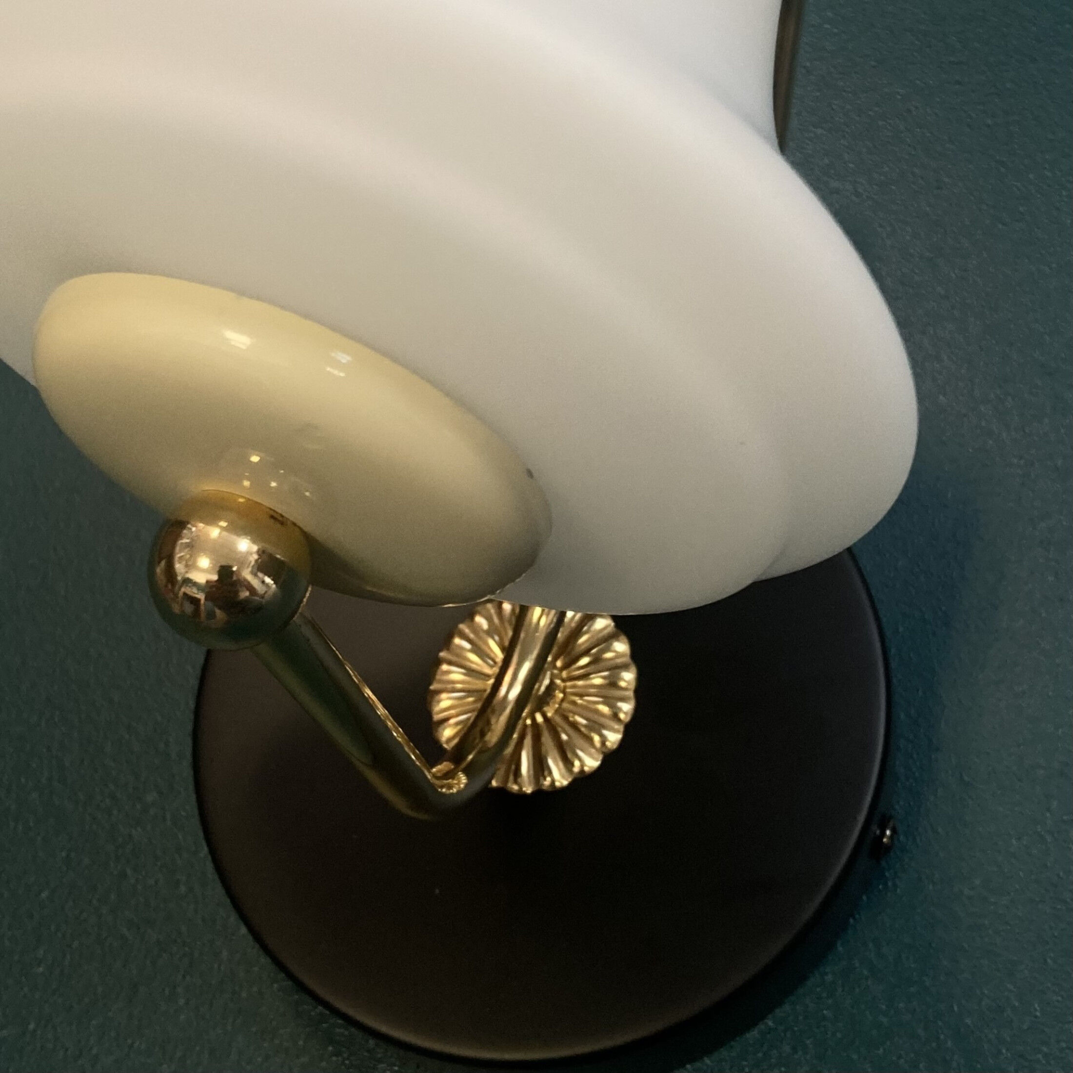 Wall lamp gooseneck brass and tulip glass opaline white decoration vintage lighting fixture
